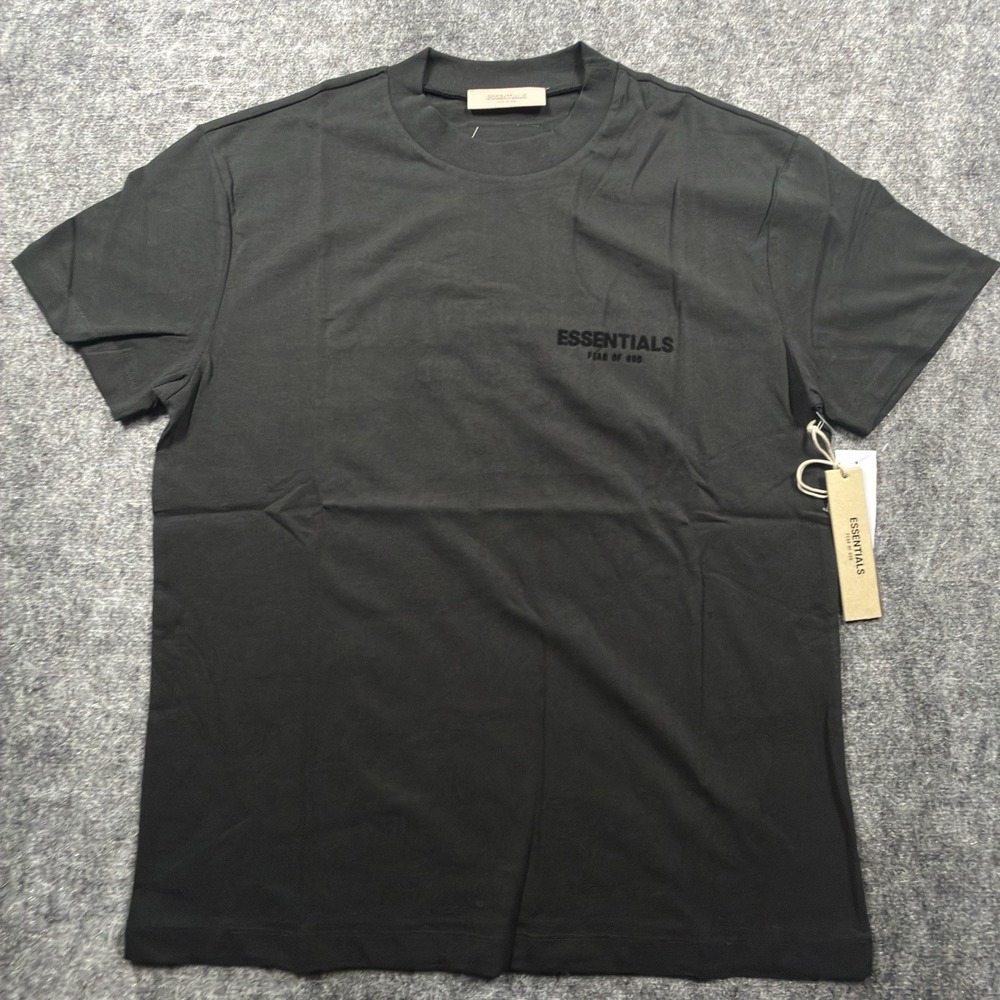 Fear of God Essentials T-Shirt Mens Large Black Tonal Logo Front Back Tee NWT
